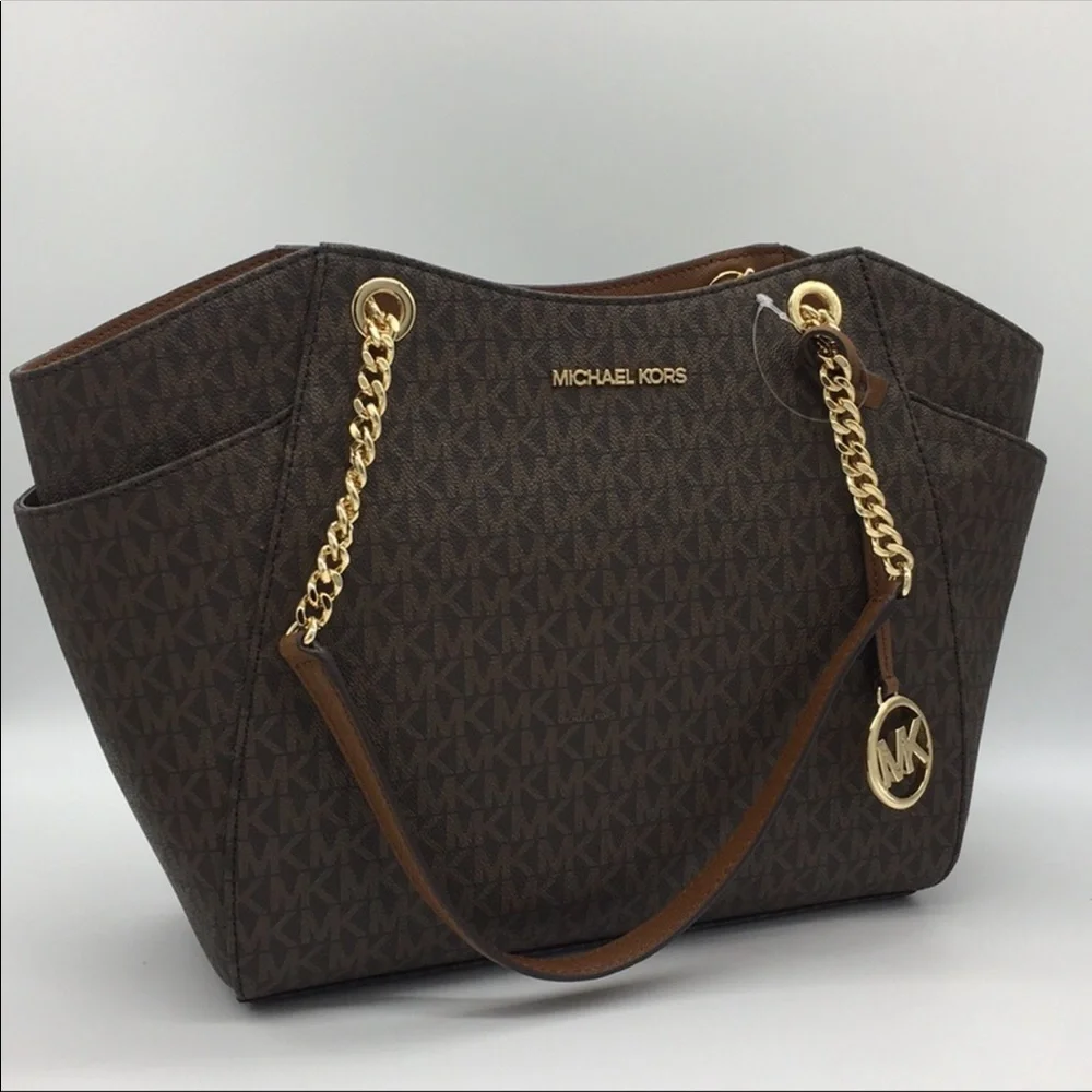 MICHAEL KORS LG CHAIN SHLDR TOTE BROWN NWT